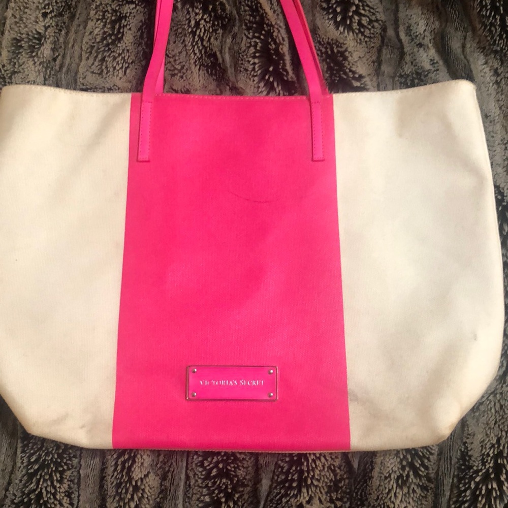 Hot pink and cream medium tote